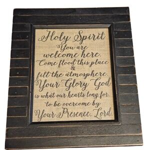 Holy Spirit You Are Welcome Here Wall Art Framed Burlap Christian‎ Home Decor